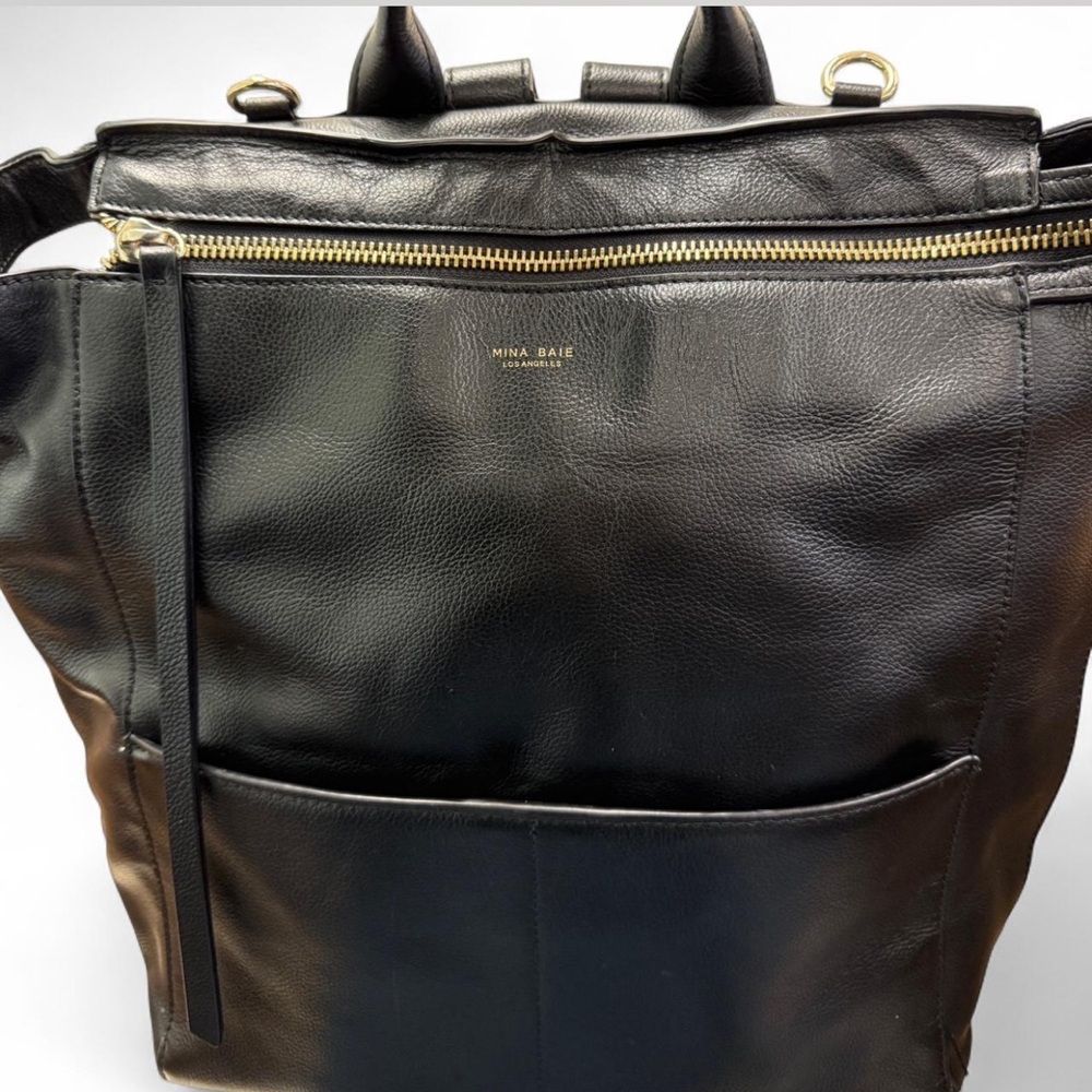 Mina Baie Black Leather Baby Bag